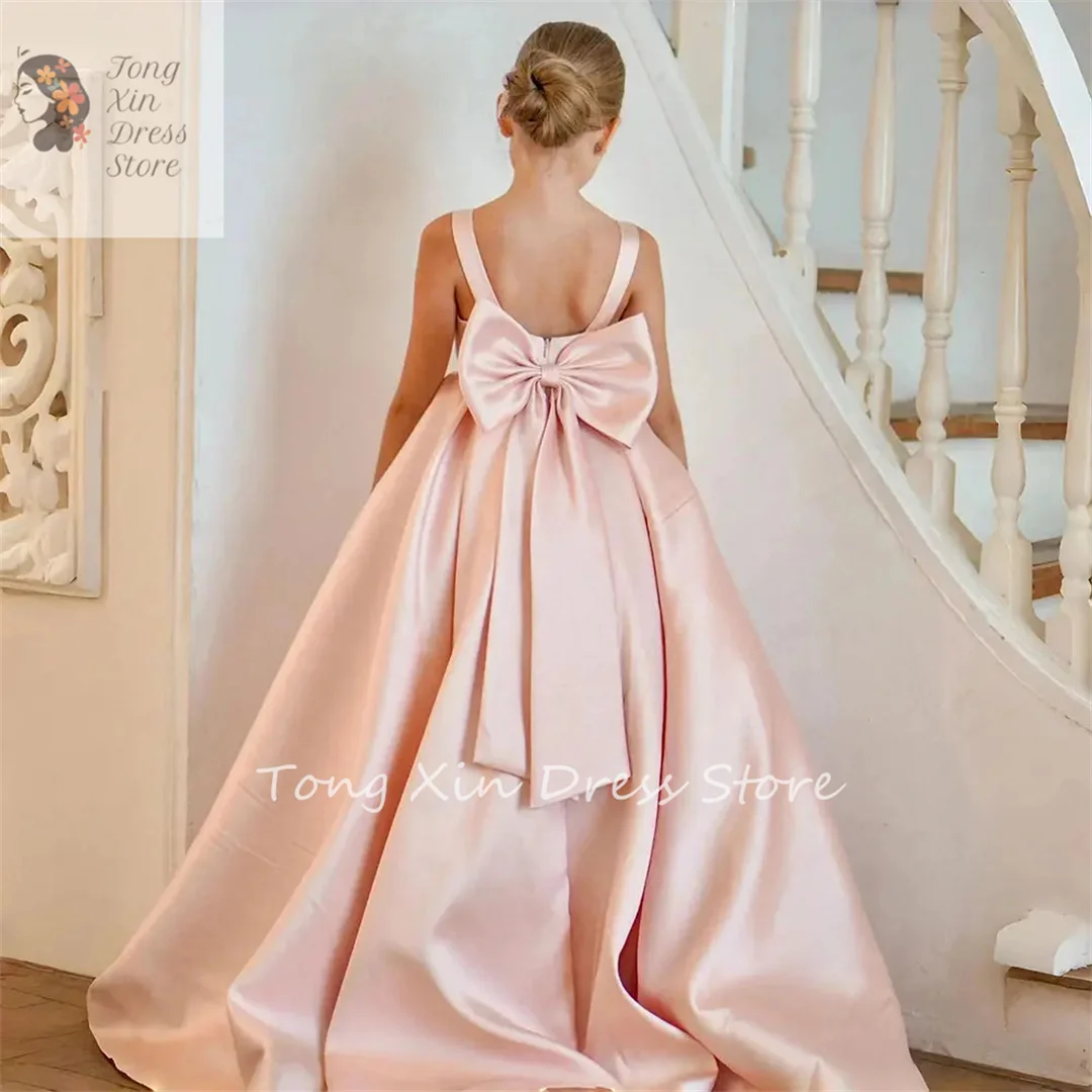 Элегантное Белое Цветочное платье для девочек с бантом Атласное Бальное Платье