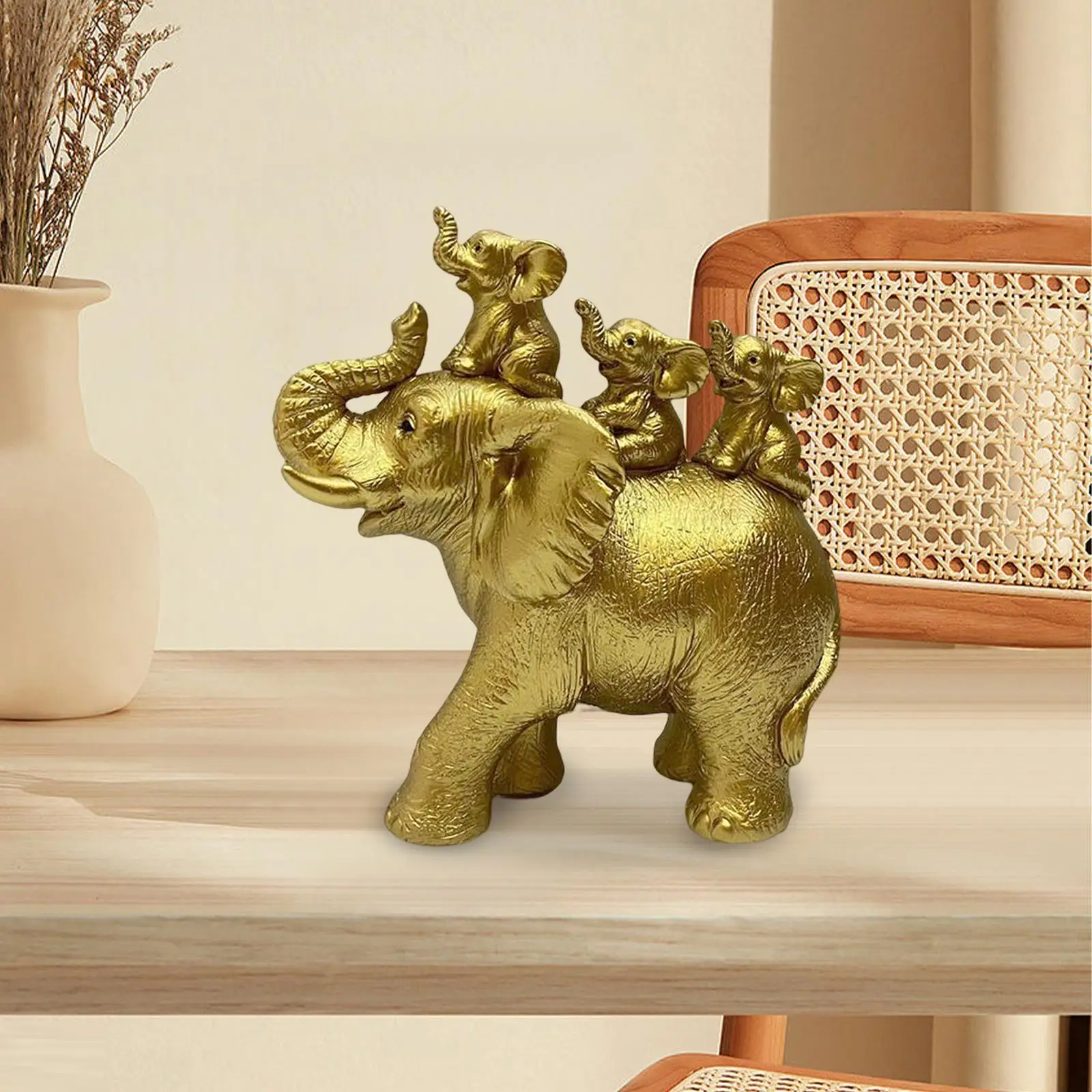 

3 Baby Elephants Riding AN Elephant Statues Animals Sculptures Resin Figurines for Office Wedding Home Housewarming Farmhouse