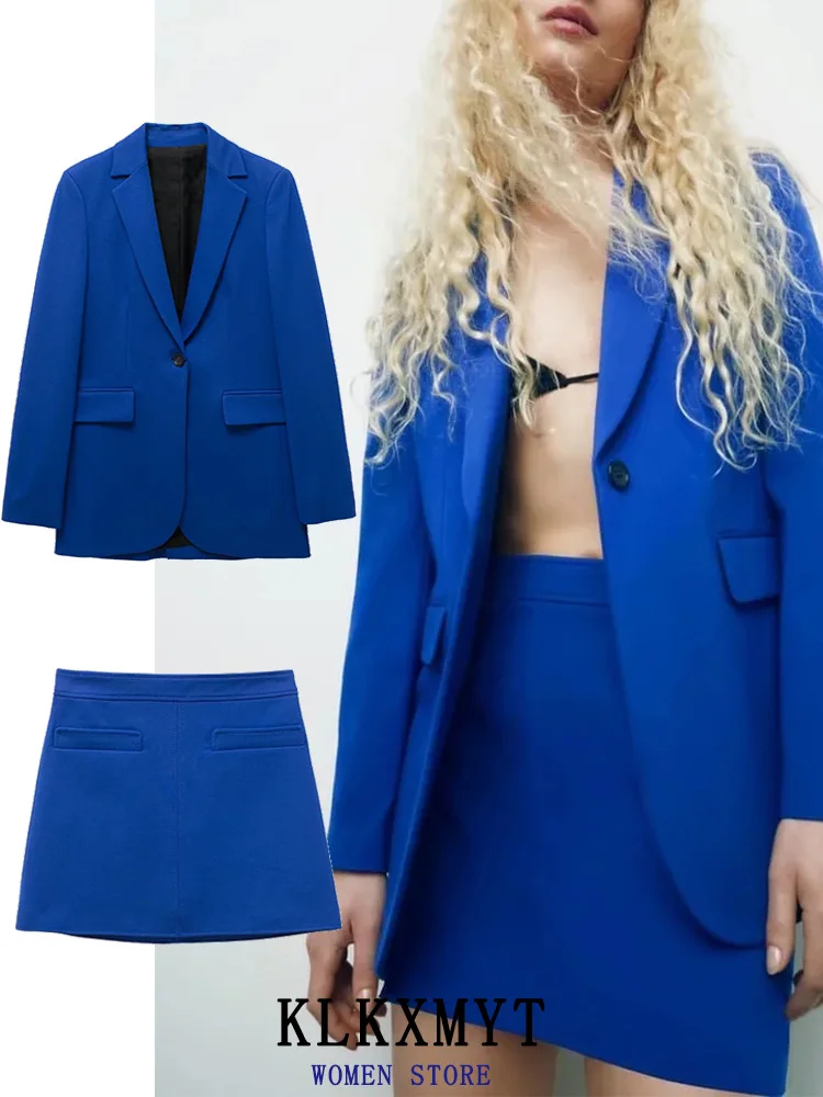 

KLKXMYT ZBZA 2022 Women Suits With Skirt Sets One Button Casual Blazer Coat Sets Woman 2 Pieces Outfits Mini Skirts Female Set