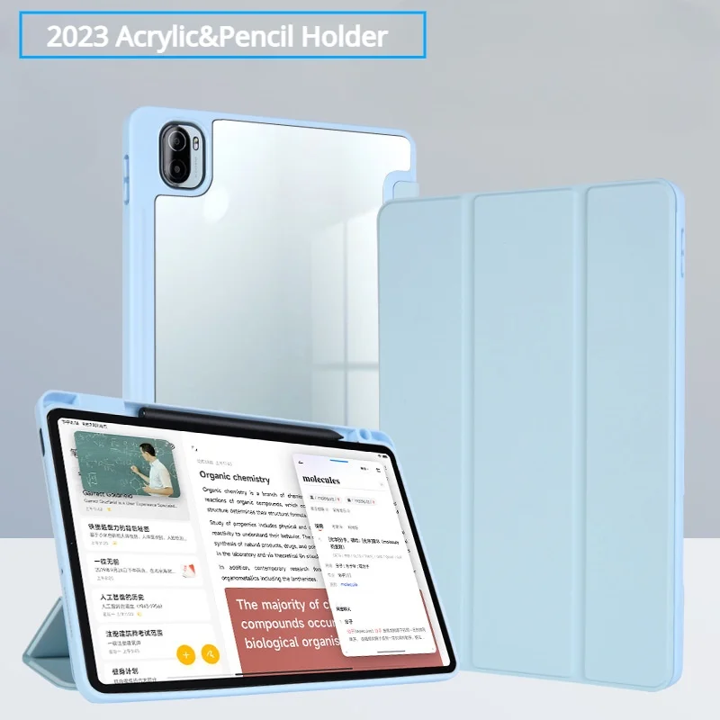 

Leather Flip Case For Xiaomi Pad 6/6 Pro 2023 Smart Sleep Wake Clear PC back cover Pencil Holder Case