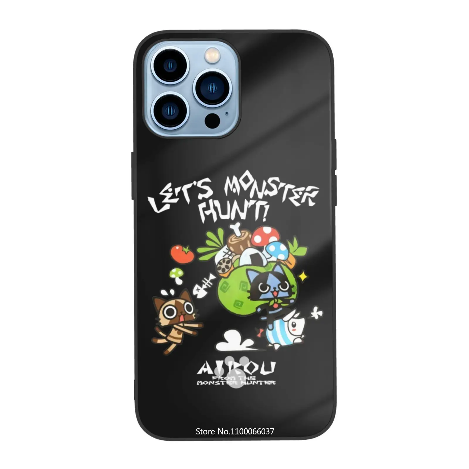 Фото Чехол из закаленного стекла для iPhone 13 12 Mini Pro Max с изображением монстра Хантера Let Monster Hunter Airou №1
