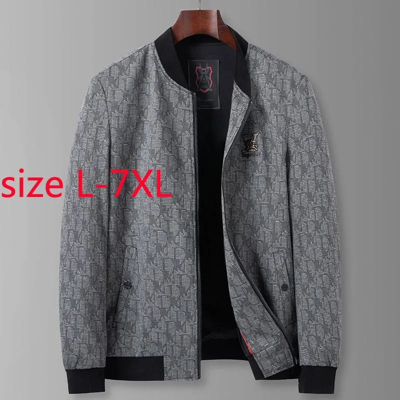 

New Arrival Super Large Spring Men Fashion Casual Baseball Collar Print Coat Jacket Plus Size L X L2XL 3XL 4XL 5XL 6XL 7XL