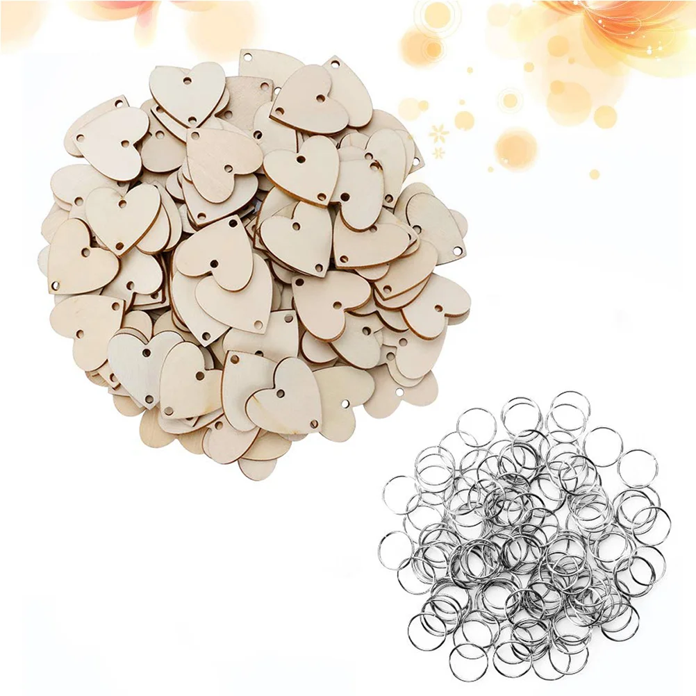 

100pcs Natural Chips With Rings Hanging Ornament Crafts Decorative Wedding Heart Craft Tags Heart Tags