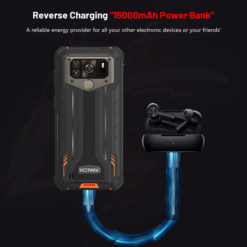 HOTWAV W10 Rugged Waterproof Smartphones 4G Android 12.0 13MP Camera Cellphone IP68 IP69K 6.53 Inch HD 4GB+32GB 15000mAh Battery