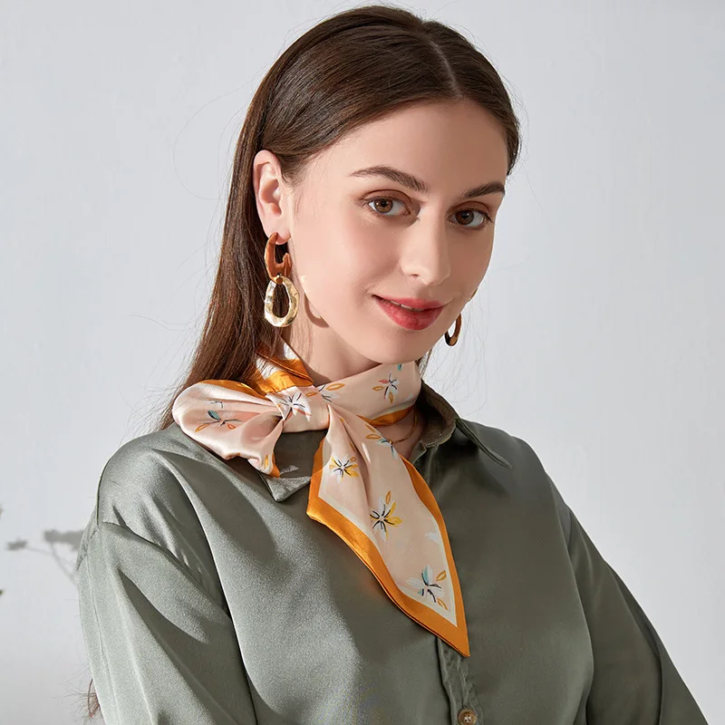 Женский Летний Шелковый шарф в горошек с цветочным принтом 15x75 см