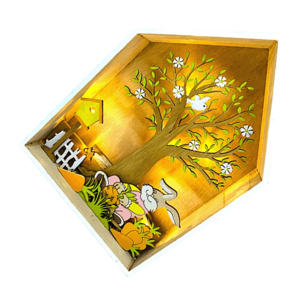 

Easter Wooden Bunny Crafts Luminous Colorful Hollow Rabbit Decor Home Holiday Adorn