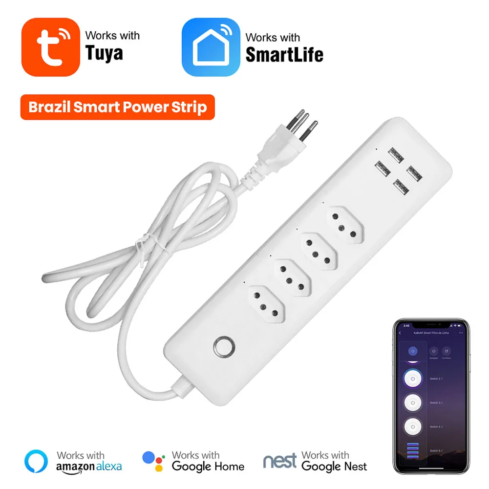 

Розетка сетевая бразильская с 4 USB-портами и поддержкой Wi-Fi