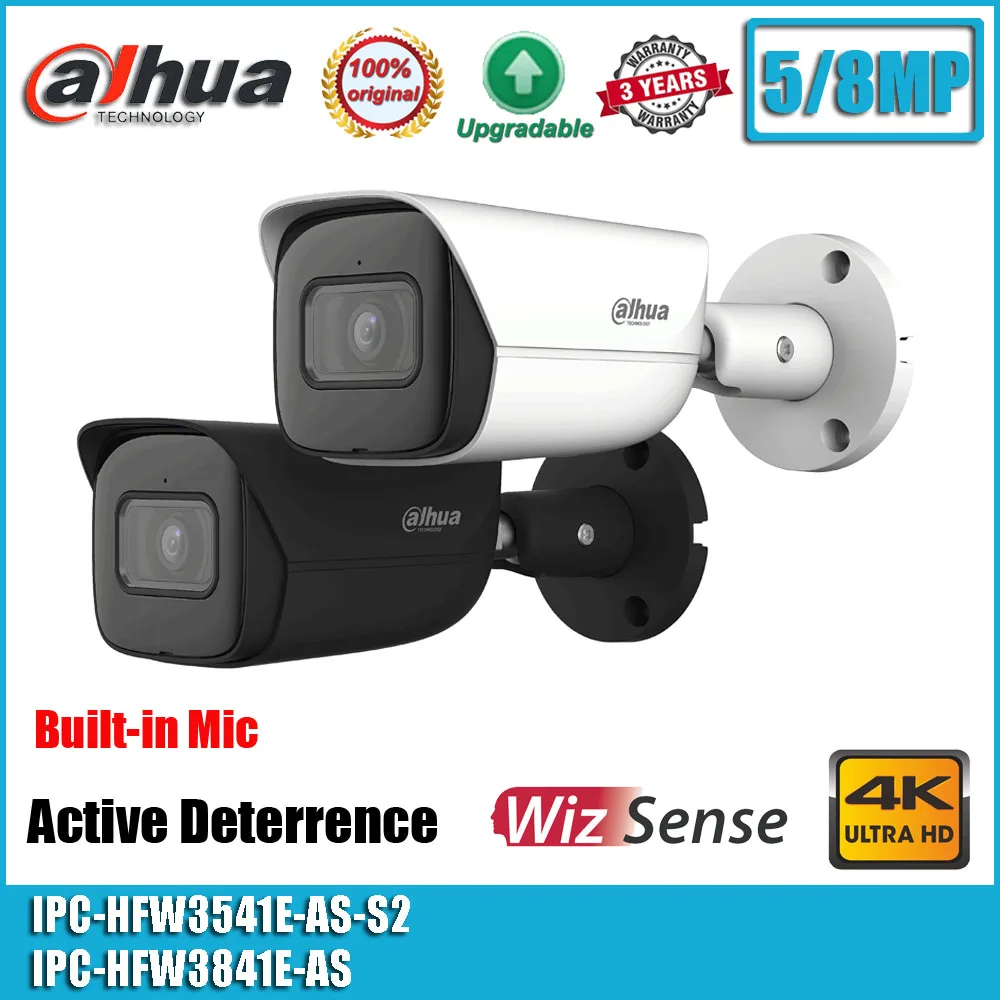 

Dahua IPC-HFW3841E-AS 8MP 4K IPC-HFW3841E-AS-S2 Starlight IR Built-in Mic H.265 PoE Bullet WizSense CCTV Network IP Camera