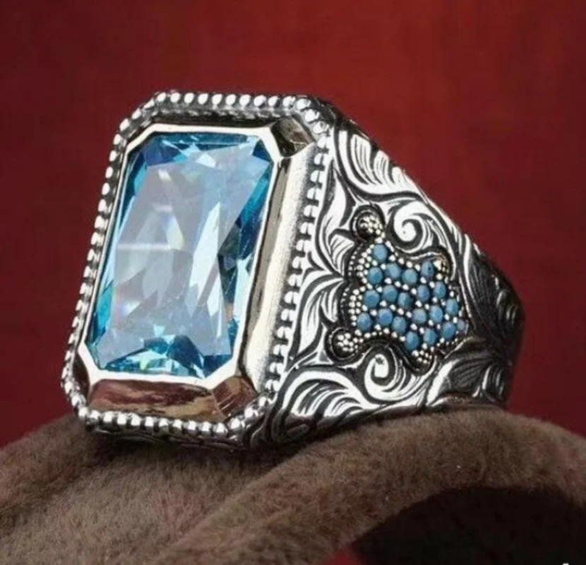 

Sparkling Blue Zircon Rings Men's Wedding Rings Men's Jewelry