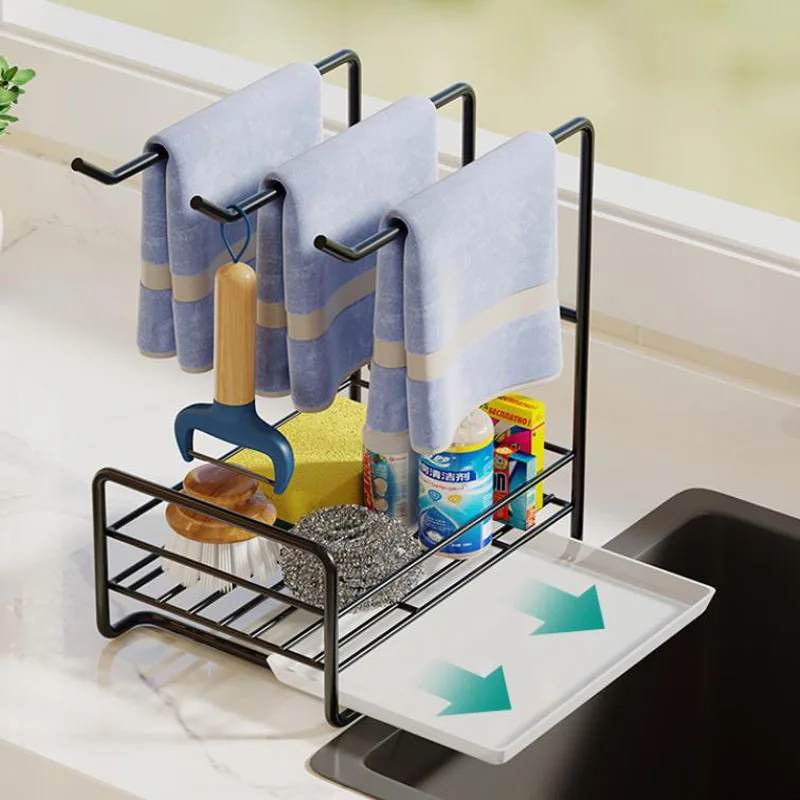 Kitchen Drain Rack Free Punching Countertop Dishcloth Sponge Household Rag Shelf Wall Hanging Storage Organzier D99