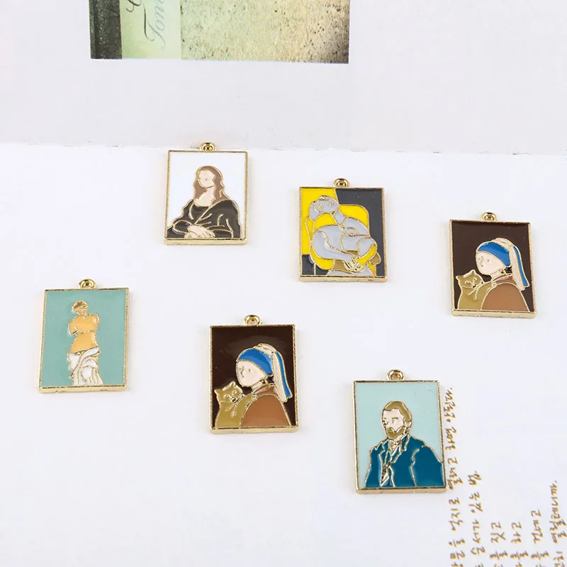 1pcs Retro Oriental Art Painting Embossed Character Alloy Dripping Oil Pendant Diy Handmade Jewelry Earrings Necklace Charms - купить по