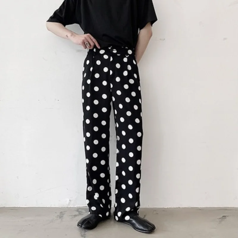 

Мешковатые штаны Hipiee Social в горошек, оригинальные дизайнерские Широкие штаны в Корейском стиле, стильные свободные мужские брюки, шифоновые ...