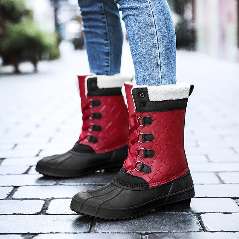 

Winter Snow Boots Women 2022 Mid-Calf Size 36-42 Beige Platform Boots Non-slip Female Shoes Warm Lace-up Booties Shoes