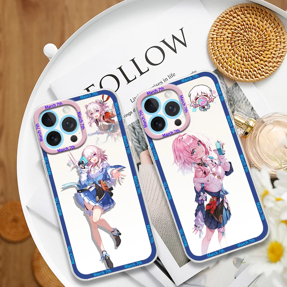 Honkai March 7th Game Phone Case for Samsung S24 S23 S22 S21 A55 A54 A35 FE PLUS ULTRA Transparent Bezel Shell