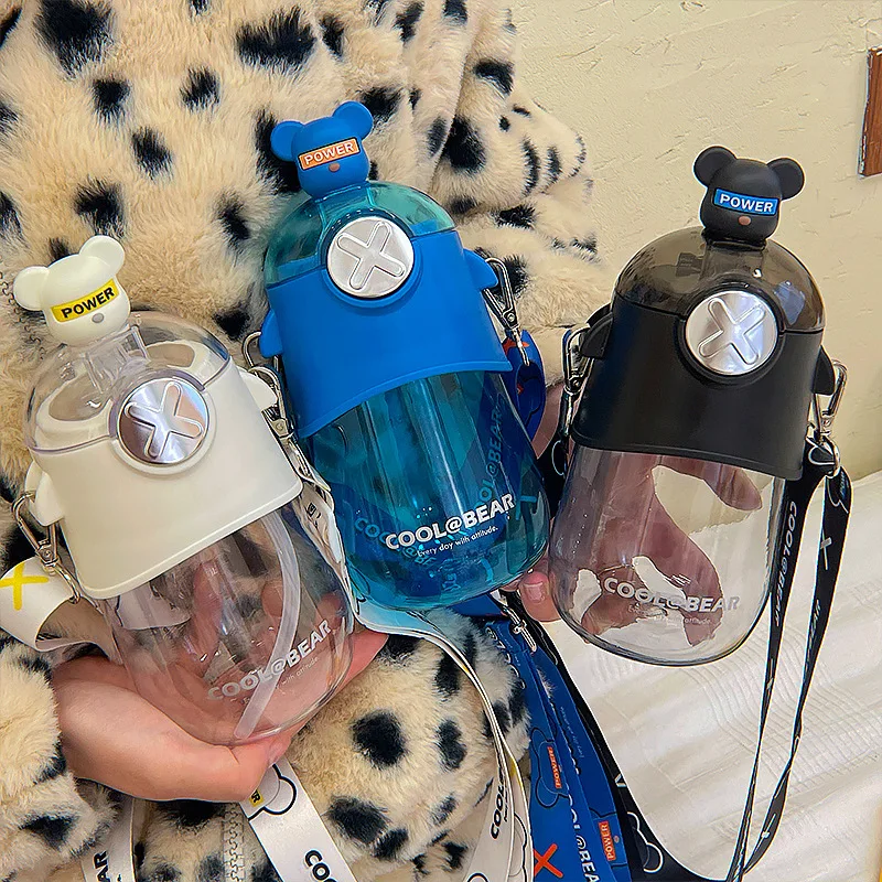 

630 мл, мультяшная фотография, милая Мишка, соломенная чашка, портативный мессенджер, пластиковая чашка, разноцветный чайник