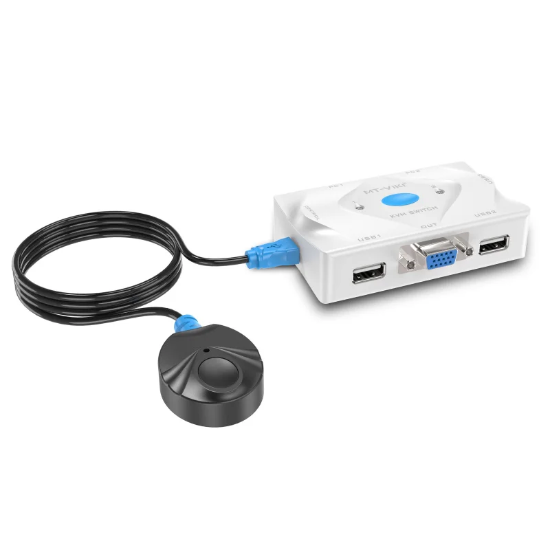 

2 Port KVM Switch 2 input 1 output VGA USB Hotkey Wired Remote Controller Select Auto Scan with Cable MT-201KL