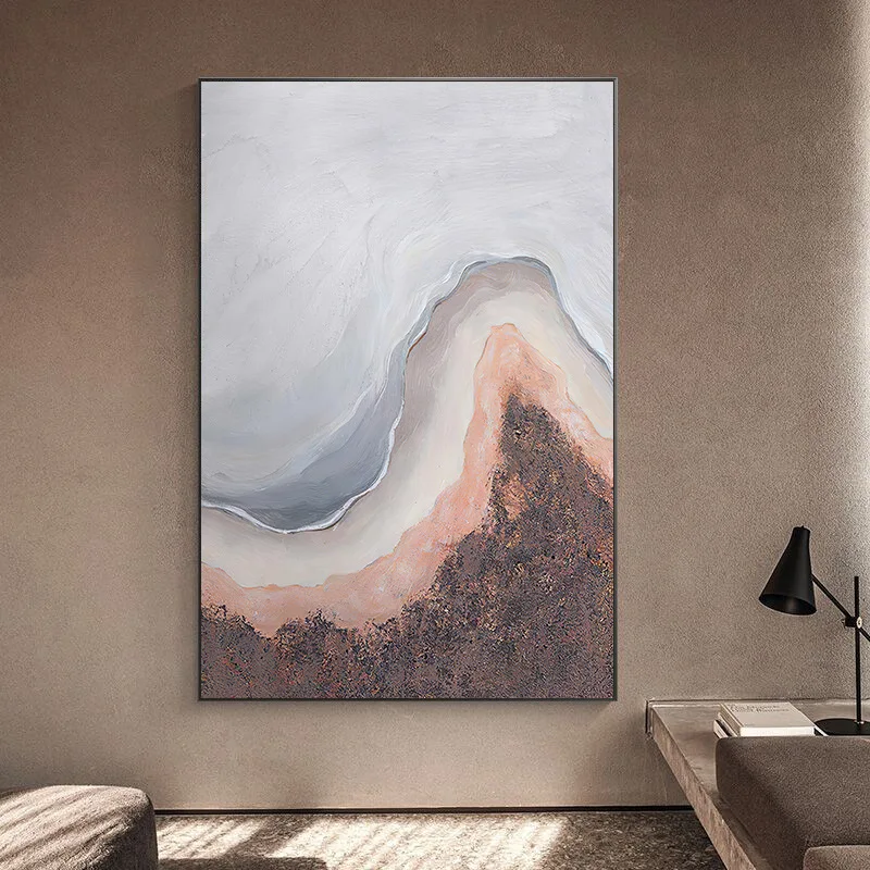 

Современная комбинированная картина в скандинавском стиле с абстрактными розовыми волнами и геометрическим рисунком для гостиной, плакат,...