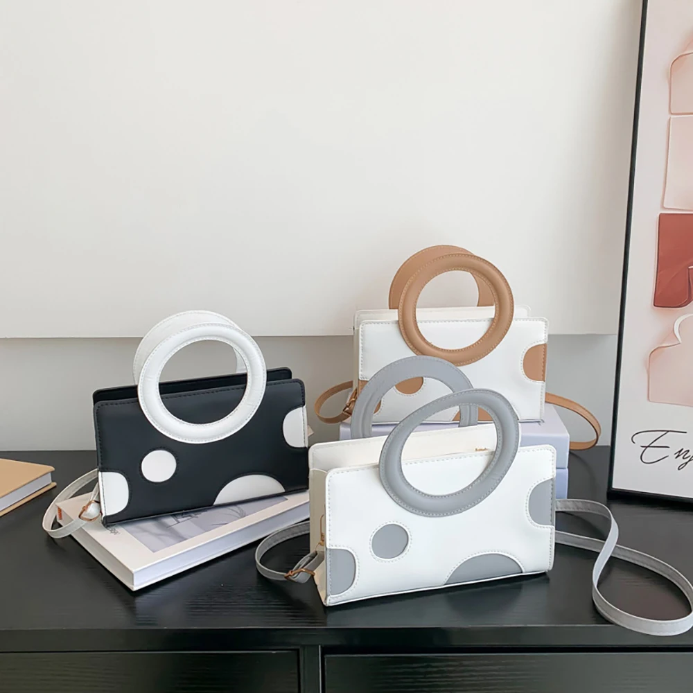 

Модные женские сумки на плечо, шикарные дизайнерские сумки контрастных цветов в горошек, женская маленькая квадратная сумка через плечо