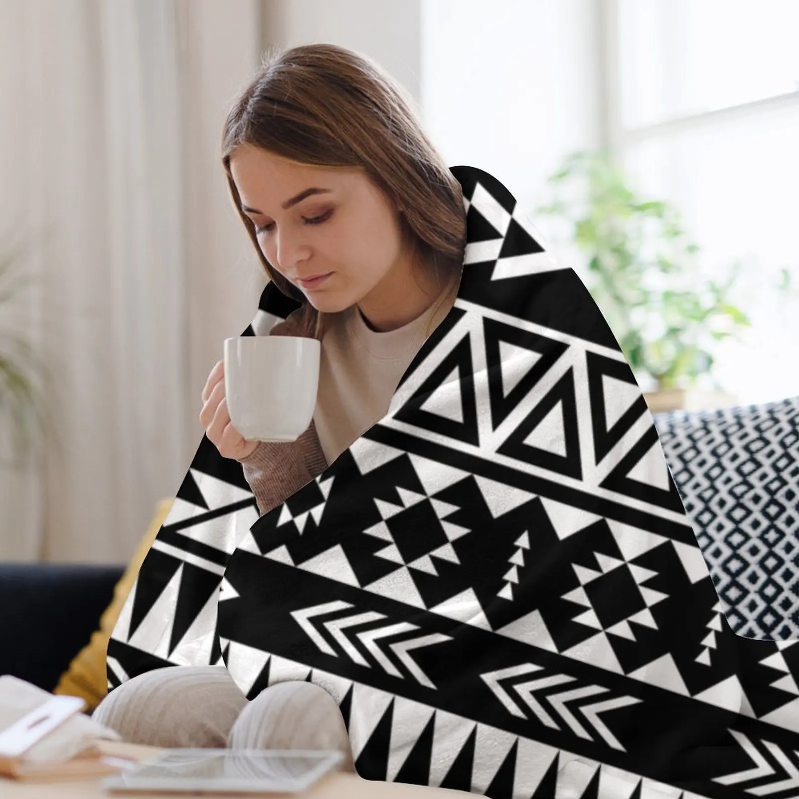 Черно-белое одеяло с геометрическим ацтекским узором декоративные одеяла для
