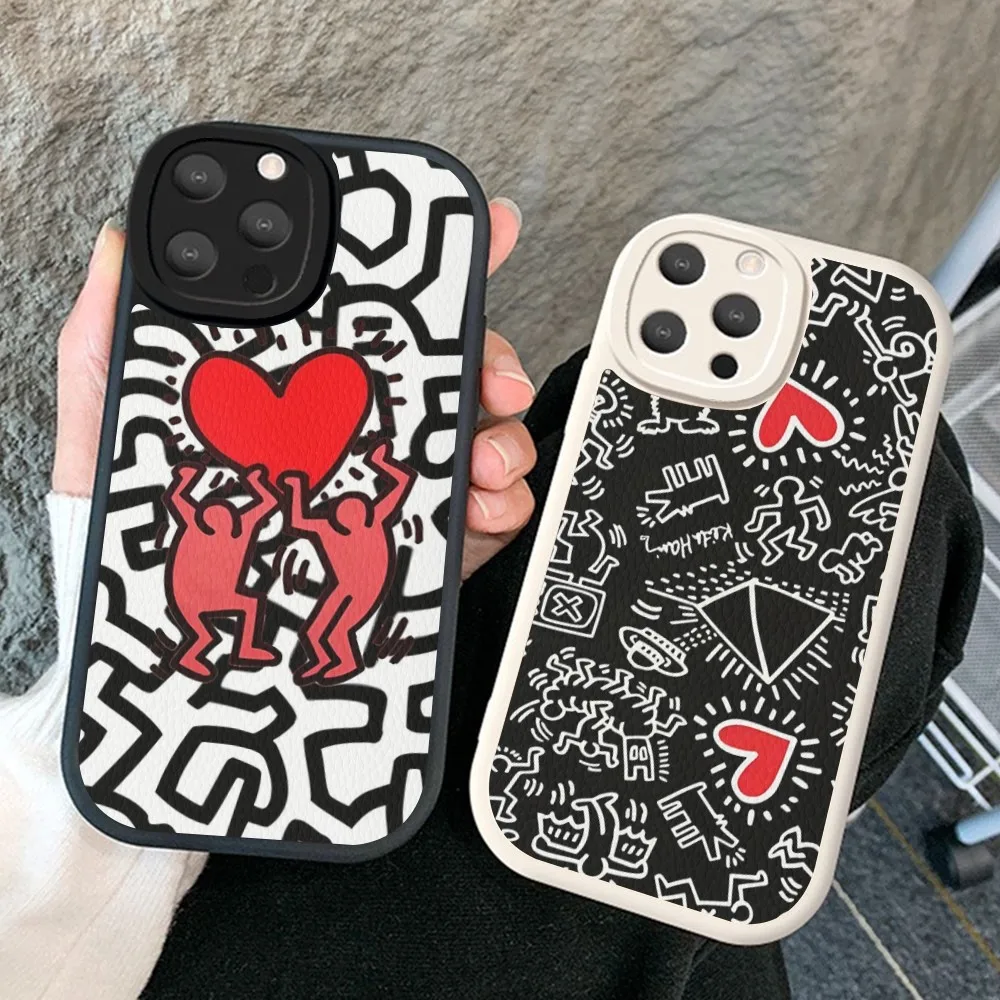 

Keith-Haring-Works-Colorful-Print Phone Case Hard Leather For iPhone 14 13 12 Mini 11 14 Pro Max Xs X Xr 7 8 Plus Fundas