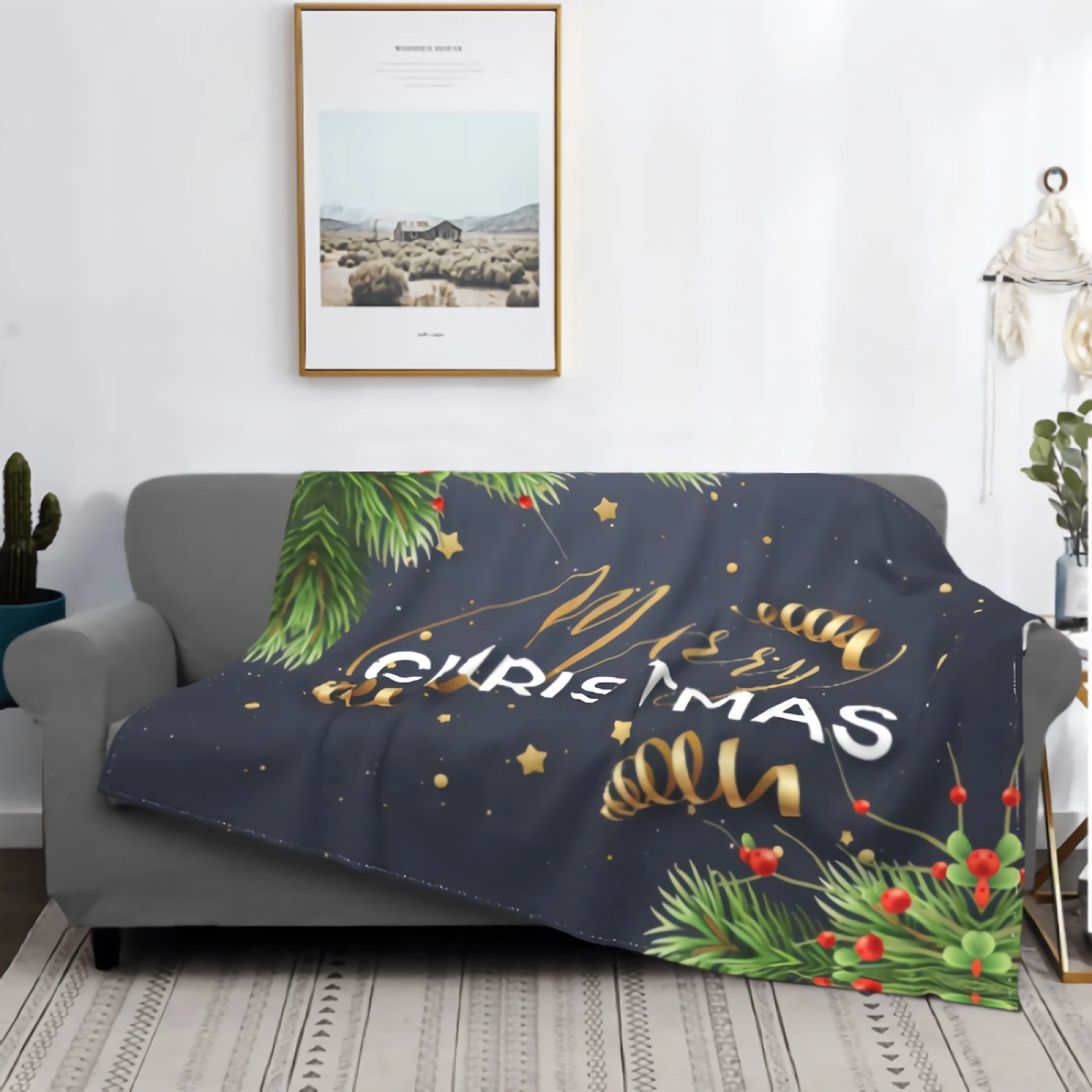 

Comfort Velvet Super Soft Merry Christmas Prints Blanket Home Décor Warm Throws for Winter Bedding Couch and Gift