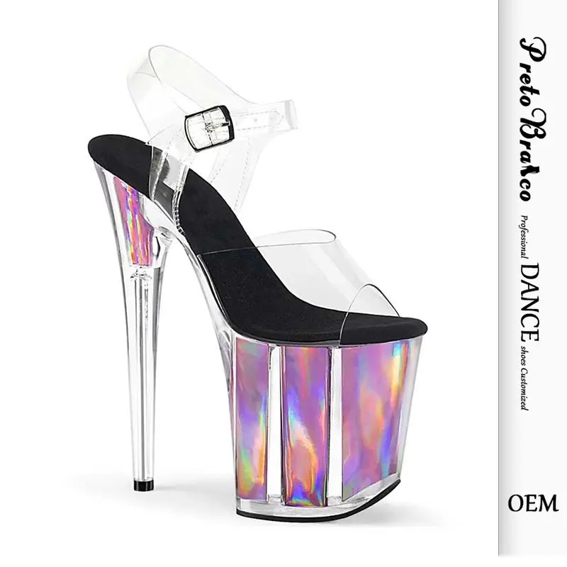 

High Heel Sandals Slim Heel Wedding Shoes Evening Dress Party Crystal Shoes 20cm Heel 10cm Platform YKC