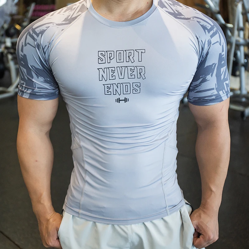 

2022 Men Fitness Sport Running Tops Short Sleeve Casual Quick Drying Compression Elastic Skinny Clothing Training Summer Workout