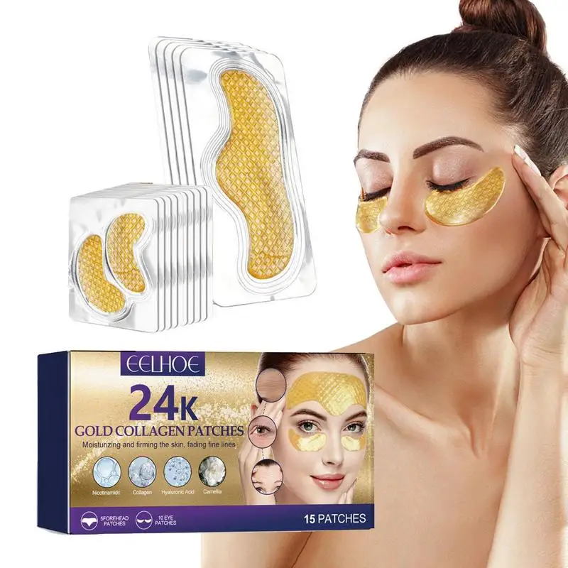 

Face Wrinkles Patches Frownies Facial Patches Forehead With 24k Gold Collagens 15PCS Wrinkles Patch For Fading Fine Lines