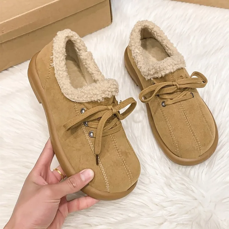 Новые зимние хлопковые туфли на низком каблуке женские замшевые с круглым носком