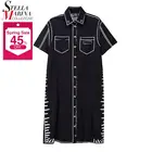 Новинка 2021, женское летнее Дизайнерское черное платье-рубашка размера плюс, миди с принтом, накладным карманом, прямое, для девочек, уникальный стиль, Robe Femme 8375