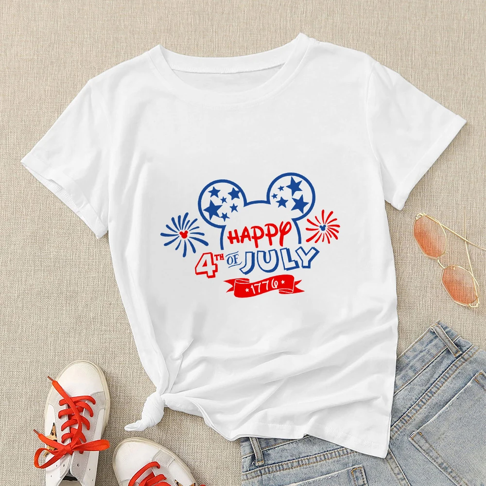 

Disney American Happy 4th of July T Shirt for Women Summer Casual Family Vacation Disneyland Clothes Mickey Harajuku T-shirt