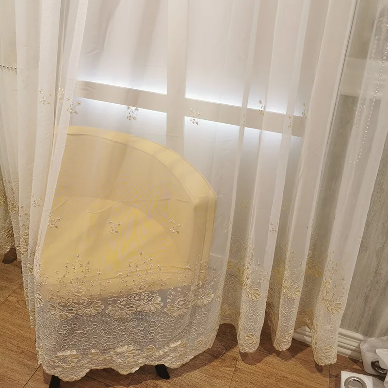 Curtains for Living Room Dining Bedroom Factory Price New Simple European Rope Embroidery Study Translucent |