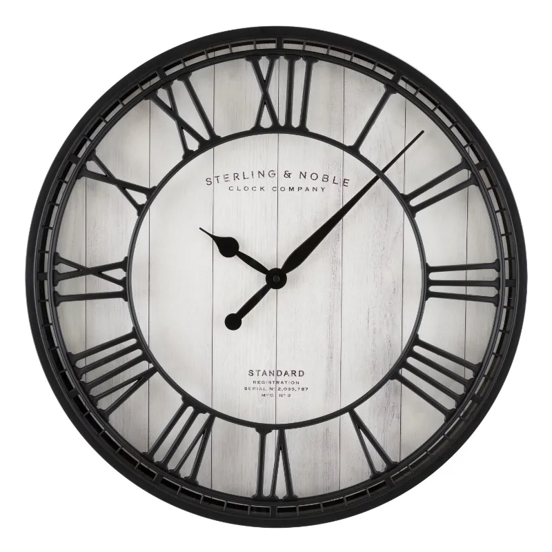 

Better Homes & Gardens 20" Black and White Analog Round Raised Roman Numerals Grill Wall Clock