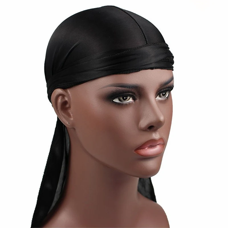 

Durags For Men Silky Wave Cap Unisex Women Solid Color Fashion Hat Accessories With Long Tail Bandana Hiphop Turban Durag Hombre