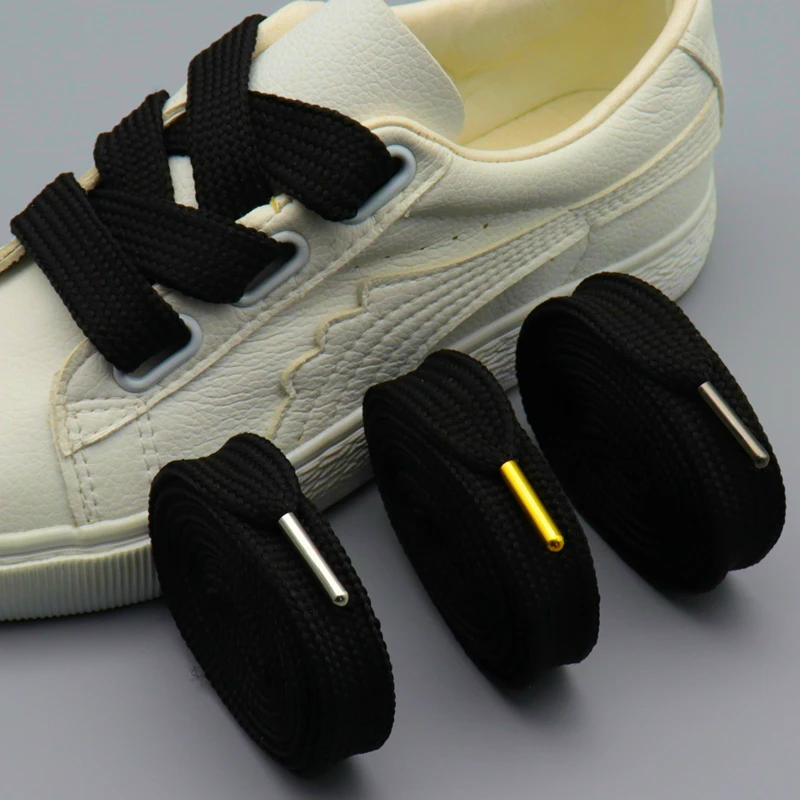 Weiou 18MM Comfortable Trendy String Dress Lace&Gun Black Metal Aglets Official Shoe Accessory Unisex Canvas Wide Cordon 30Pairs