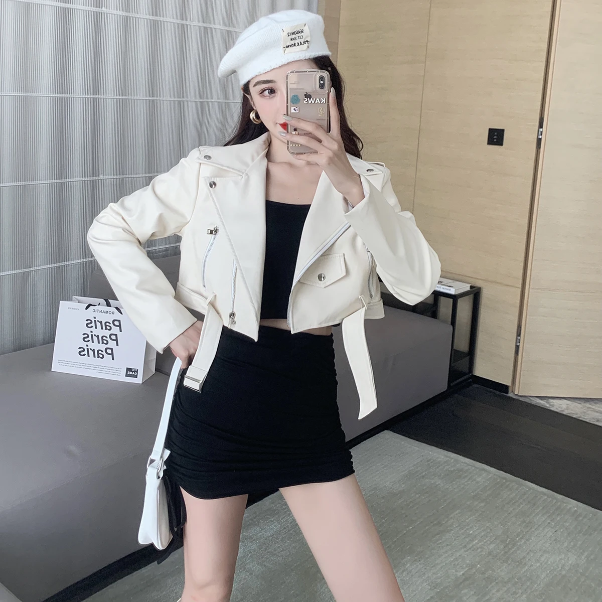 Autumn Winter Mini Short Cool Girl Sexy  Motorcycle Short Jacket Leather Coat Women Pu Leather Motocycle Jackets for Women