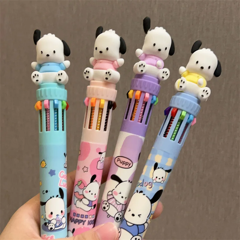 

New Kawaii Sanrio Pochacco Ten Color Ballpoint Pen Cartoon High Beauty Ball-Point Pen Coloured Art Pen Birthday Gift For Girls