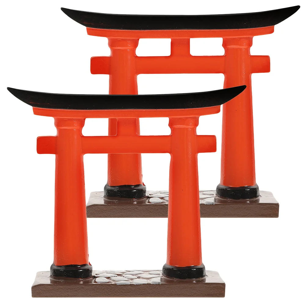 

2 Pcs Japanese Torii Gate Garden Crafts Mini Decorations Fish Tank Toy Miniatures House Micro Toys Resin Zen Style