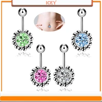 1pc sunflower belly ring sector sphere navel stud rhinestones belly navel jewelry inlaid crystal belly button ring navel bar