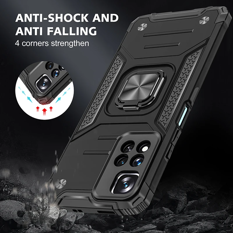 

Armor Shockproof Case For Xiaomi Redmi Note 11T 5G 11 Pro Plus China Version Magnetic Metal Ring Holder Back Cover Capa Fundas