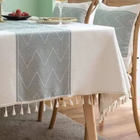 cotton linen collection jacquard yarn dyed tablecloth rectangular decorative tablecloth with tassel banquet luxury tablecloth