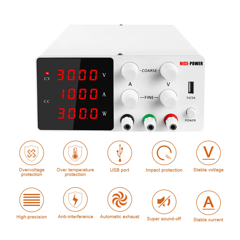 Фото Цифровой регулируемый стабилизированный источник питания Nice Power SPS-W3010 30В 10А 300Вт для электронных технологий №3