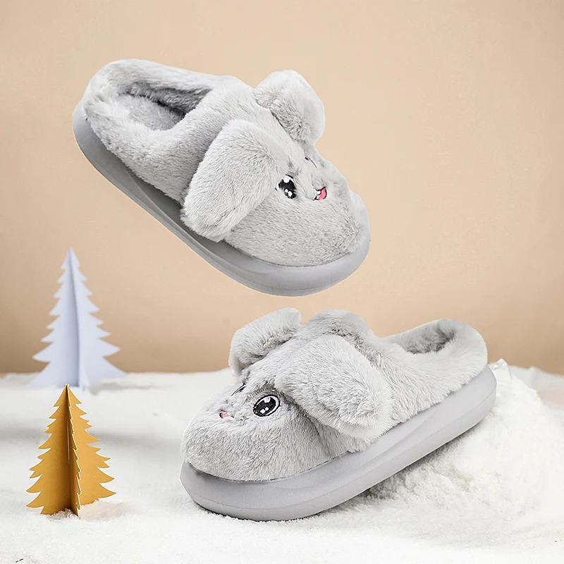 Мягкие детские тапочки в форме кролика плюс бархатные теплые слипоны мягкие