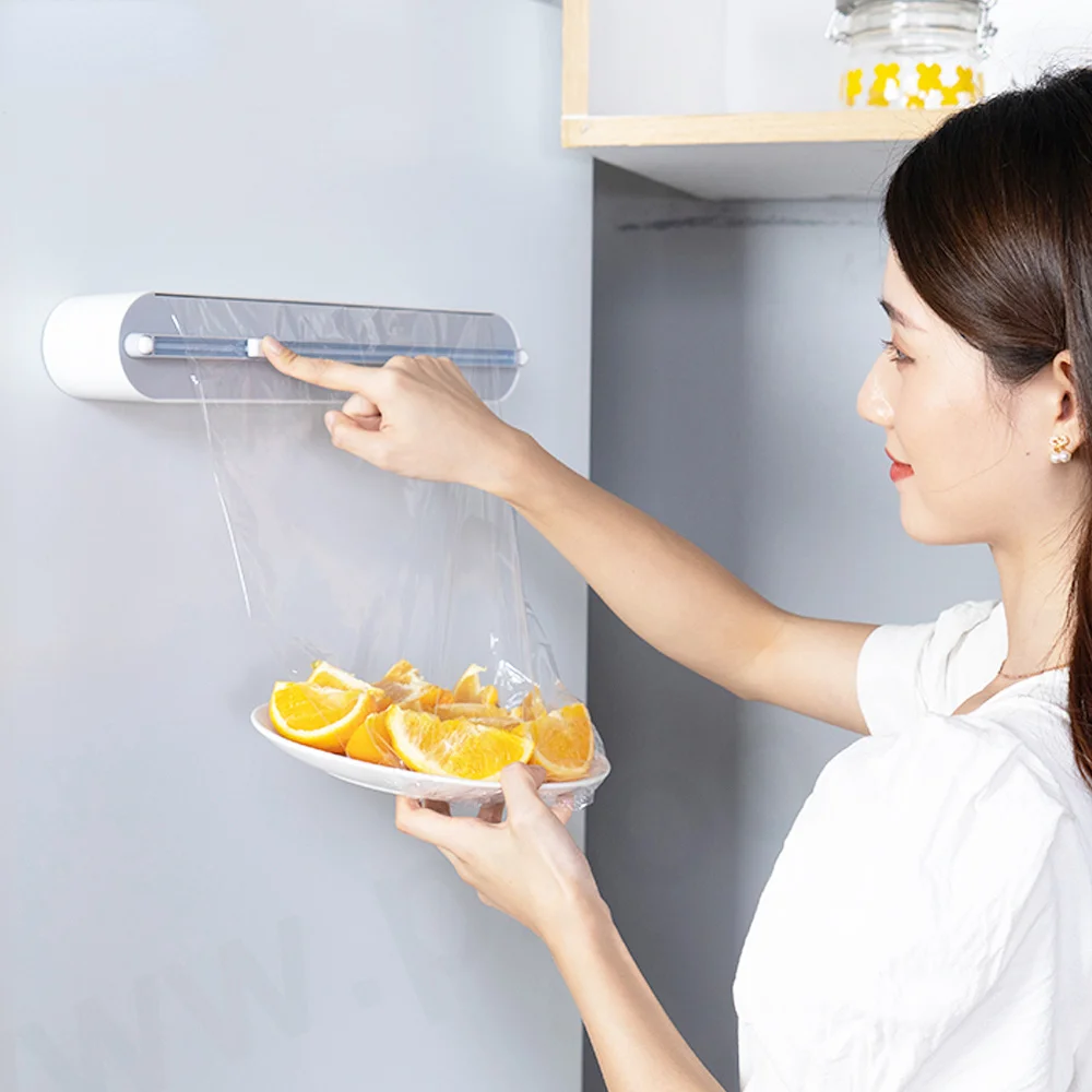 

Большой пластиковый резак для обертывания, коробка для резки липкой пленки, Женский диспенсер, кухонные аксессуары, настенная присоска