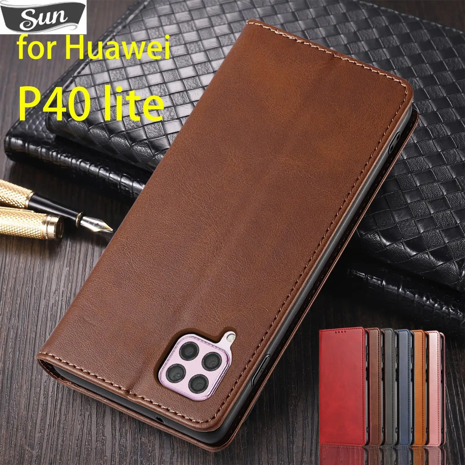 

Magnetic Attraction Cover Leather Case for Huawei P40 lite 6.4" Flip Case Card Holder Holster Case Wallet Case Fundas Coque
