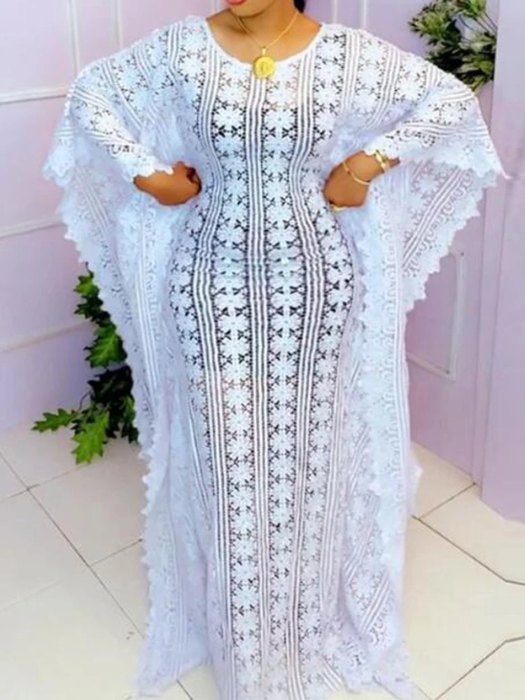 

Women White Loose Dress Kaftan Female Large Size See Through Maxi Spring Summer African Ladies African Gowns New Trending Robes