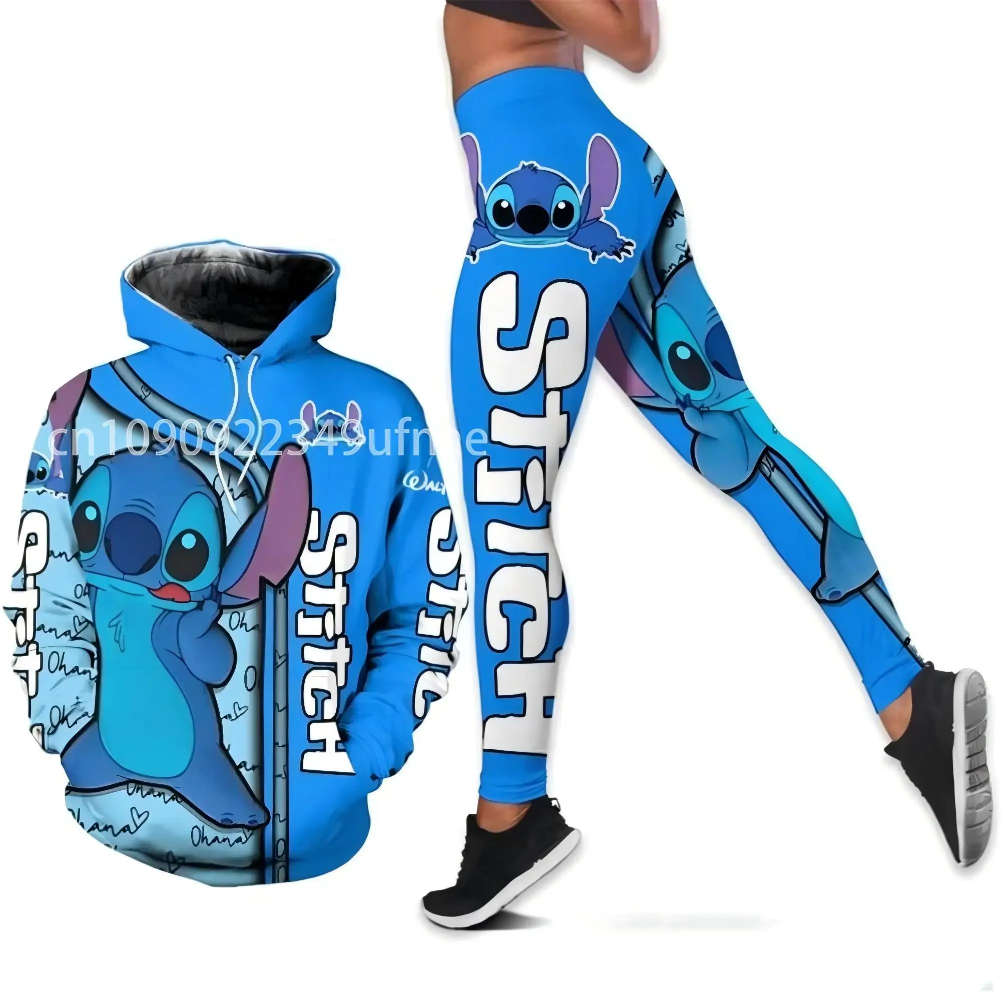 2025 Disney 3D толстовка с капюшоном спортивные штаны для йоги Stitch Fashion женский