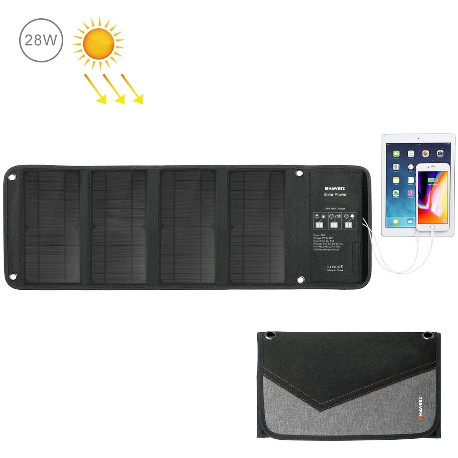 

HAWEEL Solar Charger 14W,21W,28W Solar Panel & USB Port Waterproof Foldable for iPhone X/8/8 Plus/iPad Pro Air 2 Mini/Galaxy