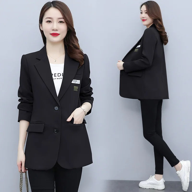 

Chikichi Black Suit Women's Jacket Autumn and Spring Street Suit Jacket Casual Commuting British Style Suit Blazer 3XL
