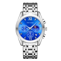 pintime mens watch top brand luxury stainless steel case moon phase dial quartz watches sport waterproof chronograph wristwatch